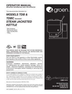 Groen Steam Jacketed Kettle Operator`s Manual
