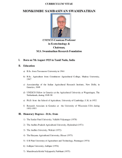 Curriculam Vitae of Prof. M.S. Swaminathan