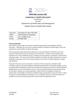 HPM 940 - UNC Gillings School of Global Public Health