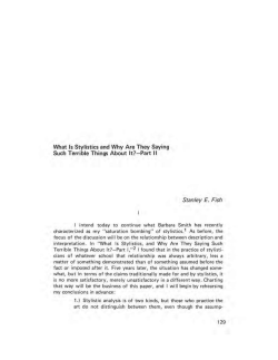 Stanley Fish, What is Stylistics and Why Are They Saying Such