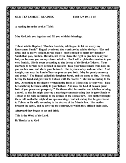 OLD TESTAMENT READING Tobit 7, 9-10. 11
