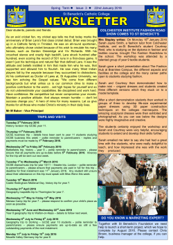 22nd January - St Benedict`s Catholic College