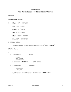 APPENDIX I "The Physical Science Tool Box of Units" Answers