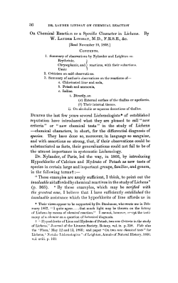 On Chemical Reaction as a Specific Character in Lichens.