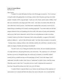 Letter to Nazim Hikmet By Sean Case Dear Nazim, I wonder