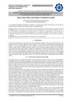 Reservation Policy and Indian Constitution in India