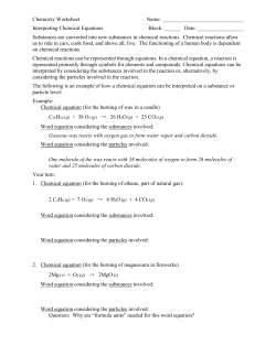 Chemistry Worksheet Name: Interpreting Chemical Equations Block