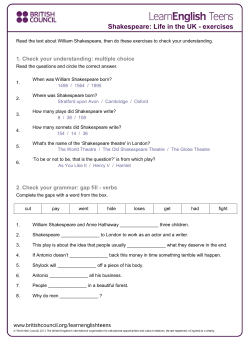 Shakespeare: Life In The UK - exercises