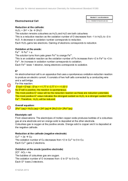 Electrochemical Cell Reduction at the cathode: H2O2 + 2H+ + 2e