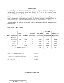 Fresh Water &ndash; 137 KLD (Kilo Liters per day)