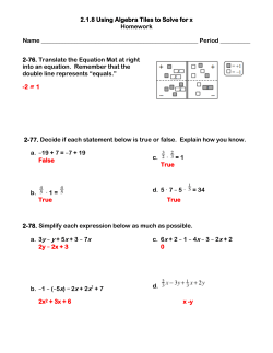 2.1.8 Using Algebra Tiles to Solve for x Homework Name Period