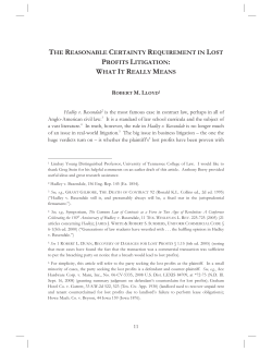 The Reasonable Certainty Requirement in Lost Profits Litigation