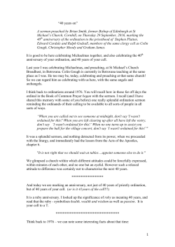 1 &ldquo;40 years on&rdquo; A sermon preached by Brian Smith, former Bishop of