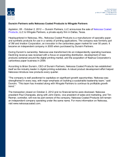 Dunsirn Partners sells Nekoosa Coated Products to Wingate