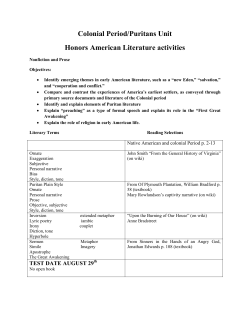 Colonial Period/Puritans Unit Honors American Literature activities