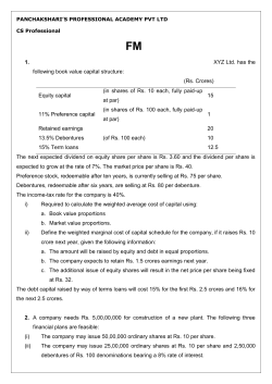 1. XYZ Ltd. has the following book value capital structure: (Rs