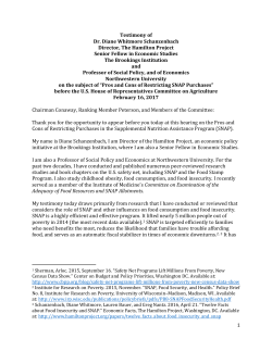 1 Testimony of Dr. Diane Whitmore Schanzenbach Director, The