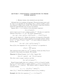 LECTURE 7: POLYNOMIAL CONGRUENCES TO PRIME POWER