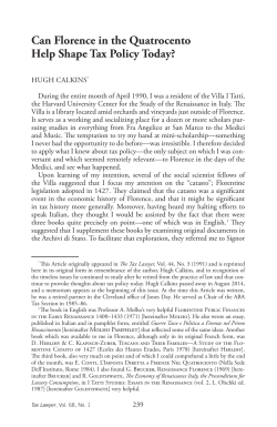 Can Florence in the Quatrocento Help Shape Tax Policy Today?