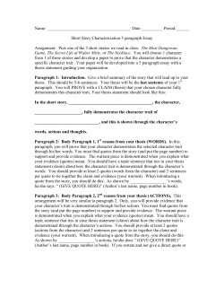 Short Story Characterization 5 paragraph Essay Assig
