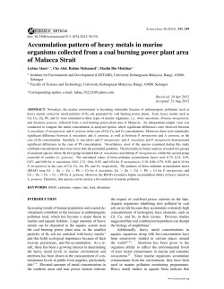 Accumulation pattern of heavy metals in marine organisms collected