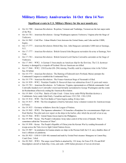 Military History Anniversaries 16 Oct thru 14 Nov