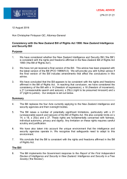Consistency with the New Zealand Bill of Rights Act 1990: New