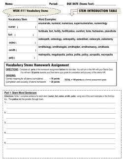 Vocabulary Stems Homework Assignment