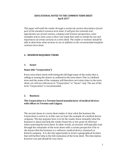 EDUCATIONAL NOTES TO THE COMMON TERM SHEET April
