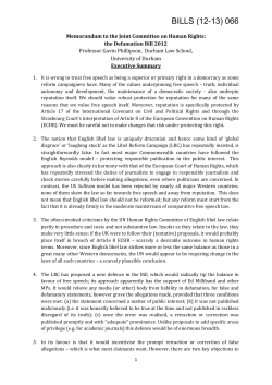Memorandum to the Joint Committee on Human