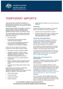 temporary imports - Department of Immigration and Border Protection
