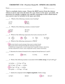 CHEMISTRY 1710 - Practice Exam #5