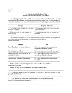 Coordinating Conjunctions Passage Conjunction and Use . . . The