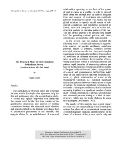 The Structural Study of Oral Literature: Preliminary