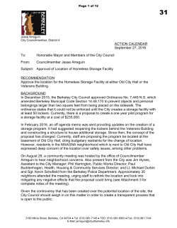 Approval of Location of Homeless Storage Facility