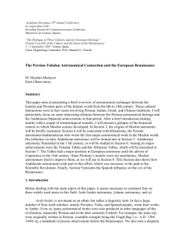 The Persian-Toledan Astronomical Connection and the European