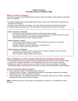 Author`s Purpose Persuade, Inform or Entertain? (PIE) What is an
