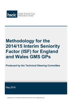 Methodology for the 2014/15 Interim Seniority Factor (ISF) for