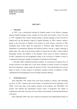 1 dr Katarzyna Wardin Gdynia, 30.06.2014r. Polish Naval Academy