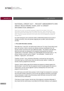 NATIONAL CREDIT ACT - RECENT AMENDMENTS ARE ABOUT