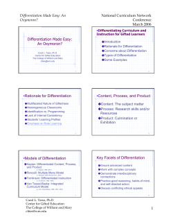 Differentiation Made Easy: An Oxymoron? &bull;Rationale for
