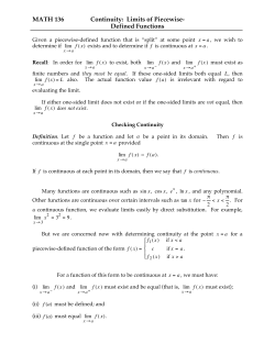 MATH 136 Continuity: Limits of Piecewise