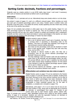 Fraction, decimal and percentage cards.