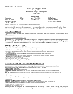BMGT 1301 &ndash; 23501 Supervision, SYLLABUS
