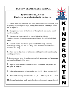By December 16, 2016 all Kindergarten students should be able to
