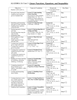 ALGEBRA IA Unit 3: Linear Functions, Equations, and Inequalities