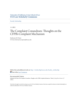 The Complaint Conundrum: Thoughts on the CFPB`s Complaint
