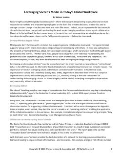 Leveraging Soccer`s Model in Today`s Global Workplace