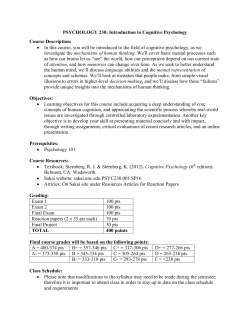 PSYCHOLOGY 230: Introduction to Cognitive Psychology Course