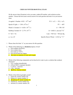 CHEM 101 FINAL EXAM WINTER 08-09